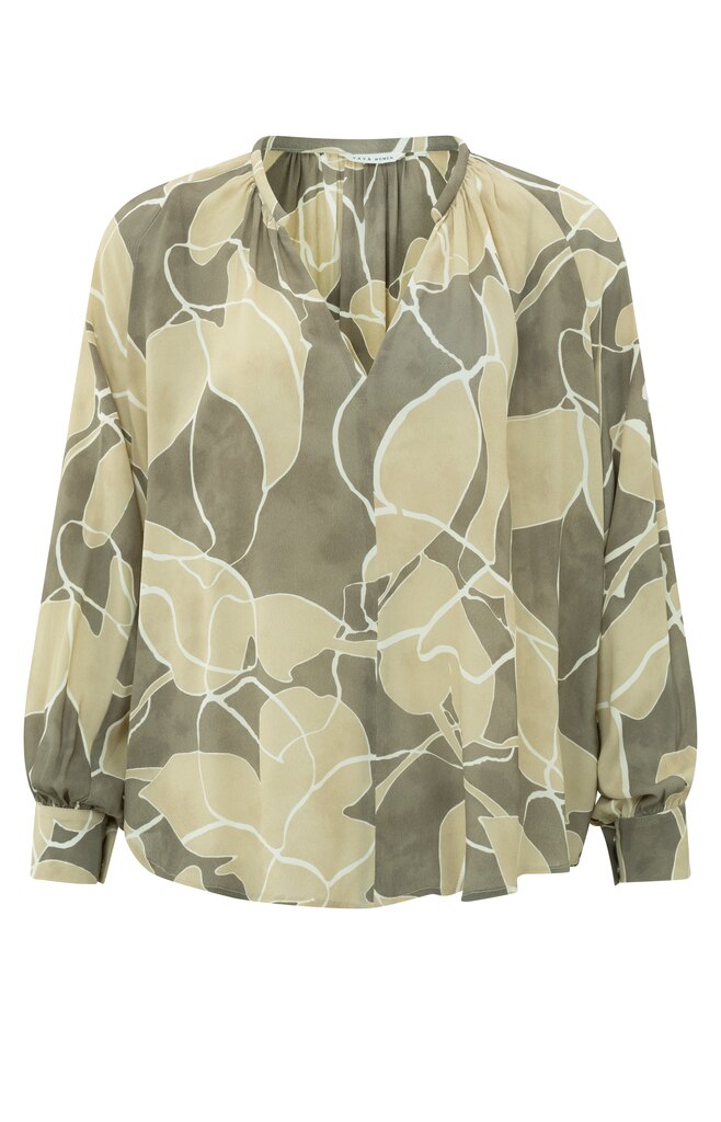 Yaya Supple Top With V-neck, Long Sleeves And Print - Light Green Dessin