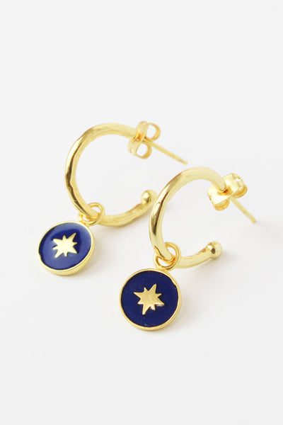 My Doris Navy Enamel Star Hoop Earrings