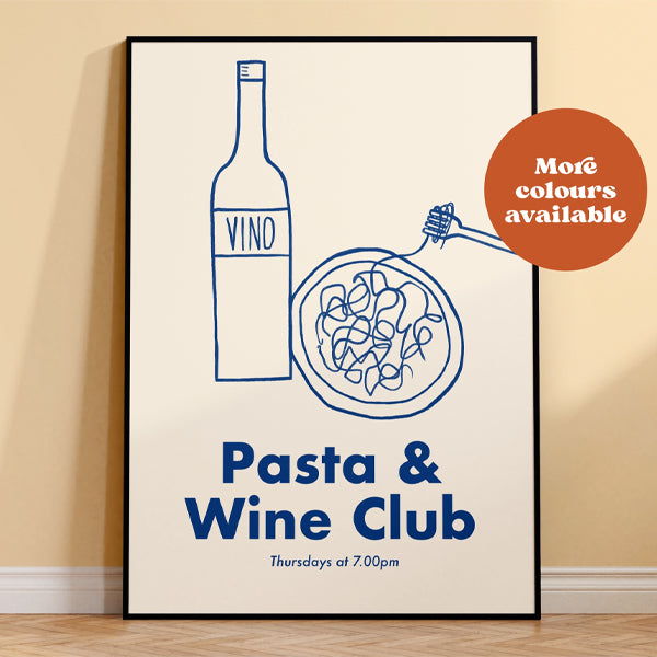 TUSKcollection Pasta And Wine Club Print Cream And Blue A4