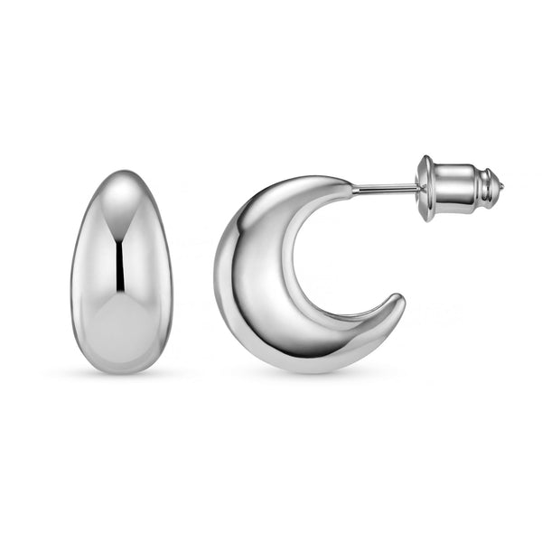 Orelia Tapered Dome Hoop Earrings - Silver
