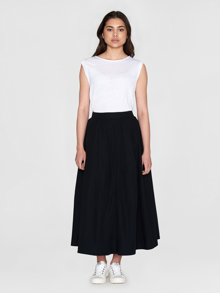 Knowledge Cotton Apparel  Black Poplin Pleated Mid-length Skirt