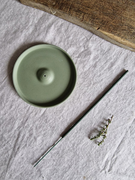 Heaven Scent Ceramic Round Incense Plate Sage Green