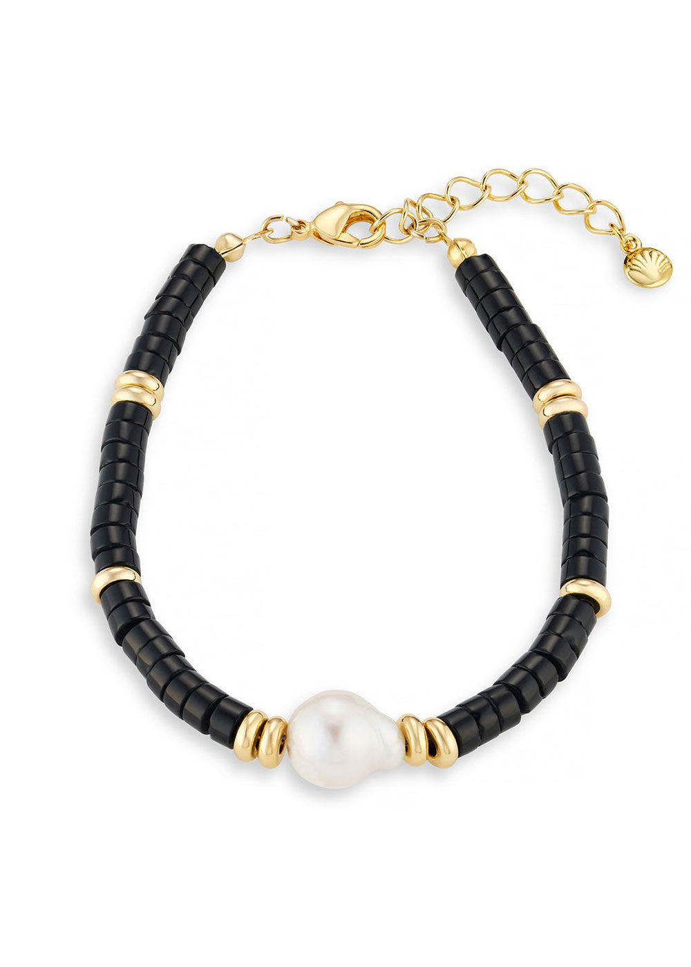 Orelia Stationed Pearl Bead Bracelet - Black