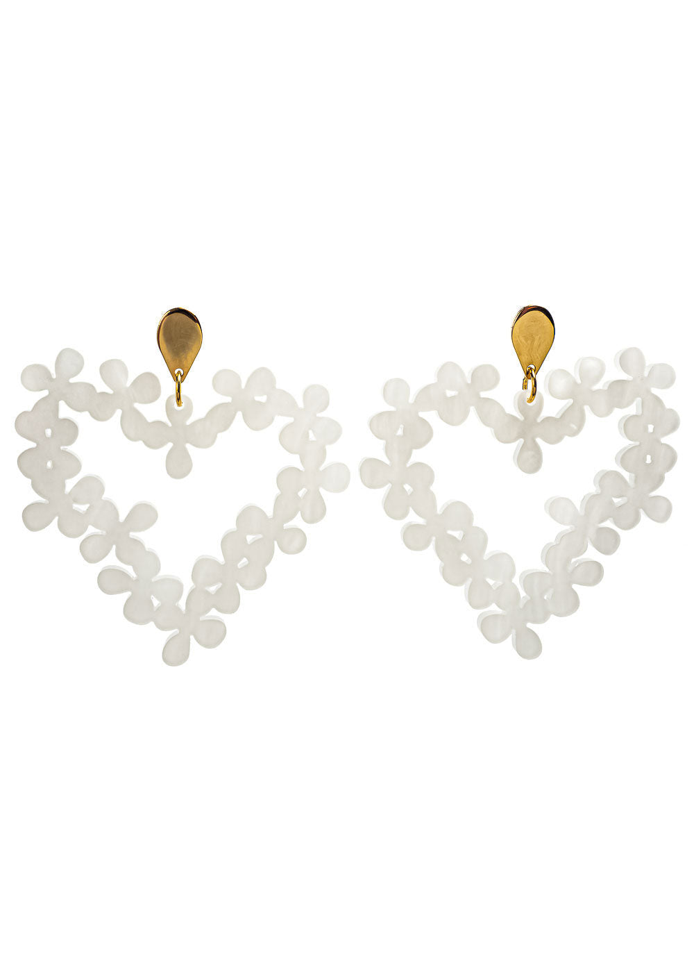 Toolally Hearts In Flowers Earrings - White Pearl