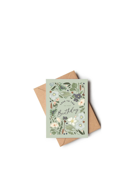 Wildwood Paper Birthday Love Botanical Pale Green/grey Floral Card From