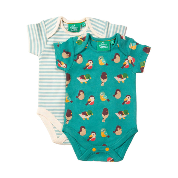 Little Green Radicals Baby Bodysuit Set Of 2 Organic Cotton Garden Birds