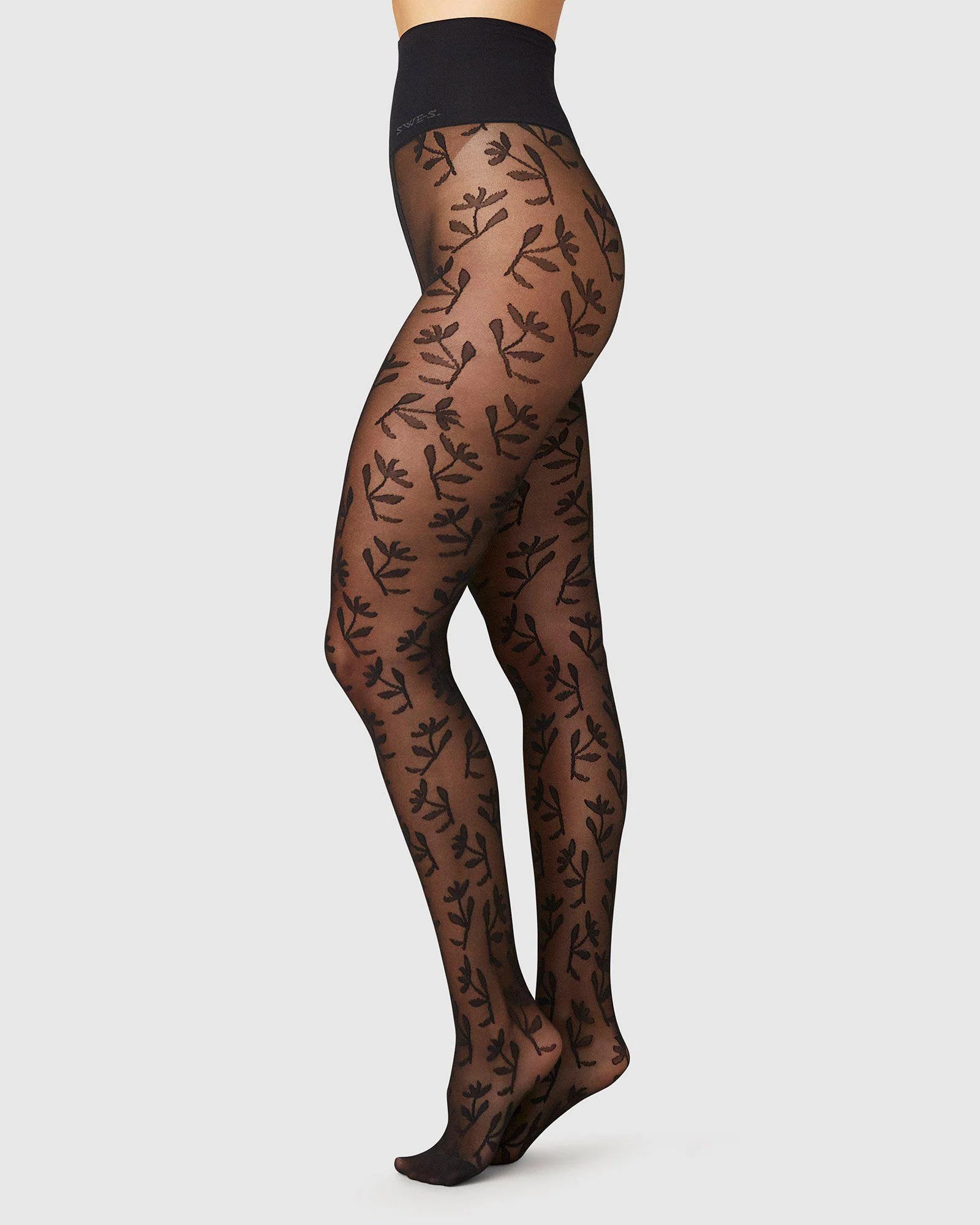 The FAIR Shop Swedish Stockings - Flora Flower Tights In Black