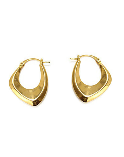 White Leaf - Curved Hoop Earring - 18k Gold Plate