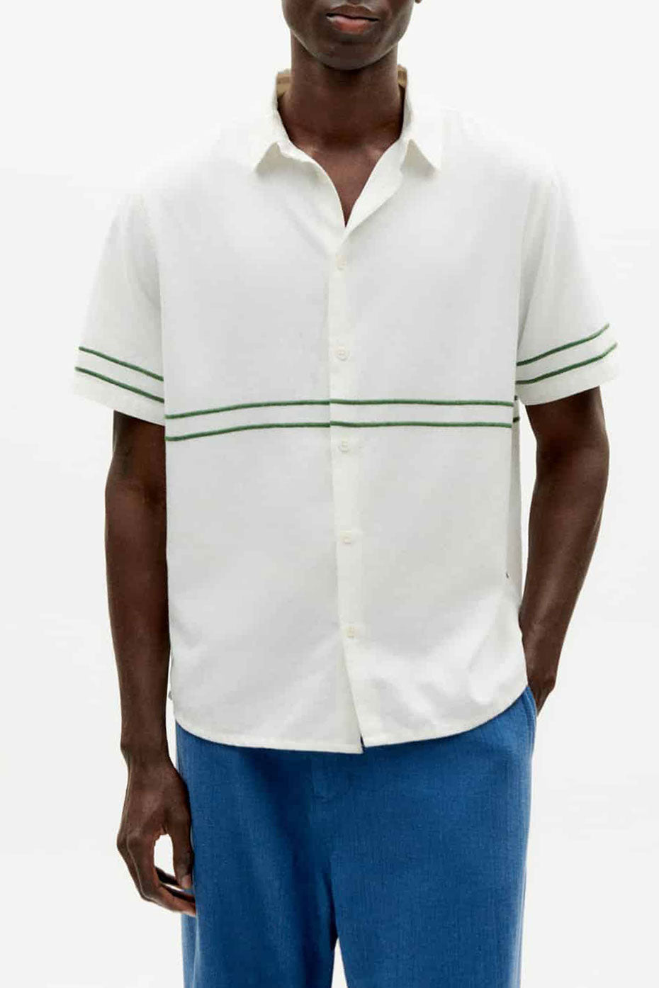 Thinking Mu White Green Undyed Embroidery Tom Shirt