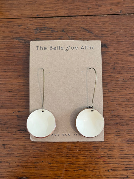 THE BELLEVUE ATTIC Domed Enamel Half Penny Earrings | Off White