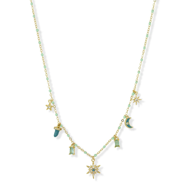 Ashiana Ella Charm Gold Necklace - Turquoise