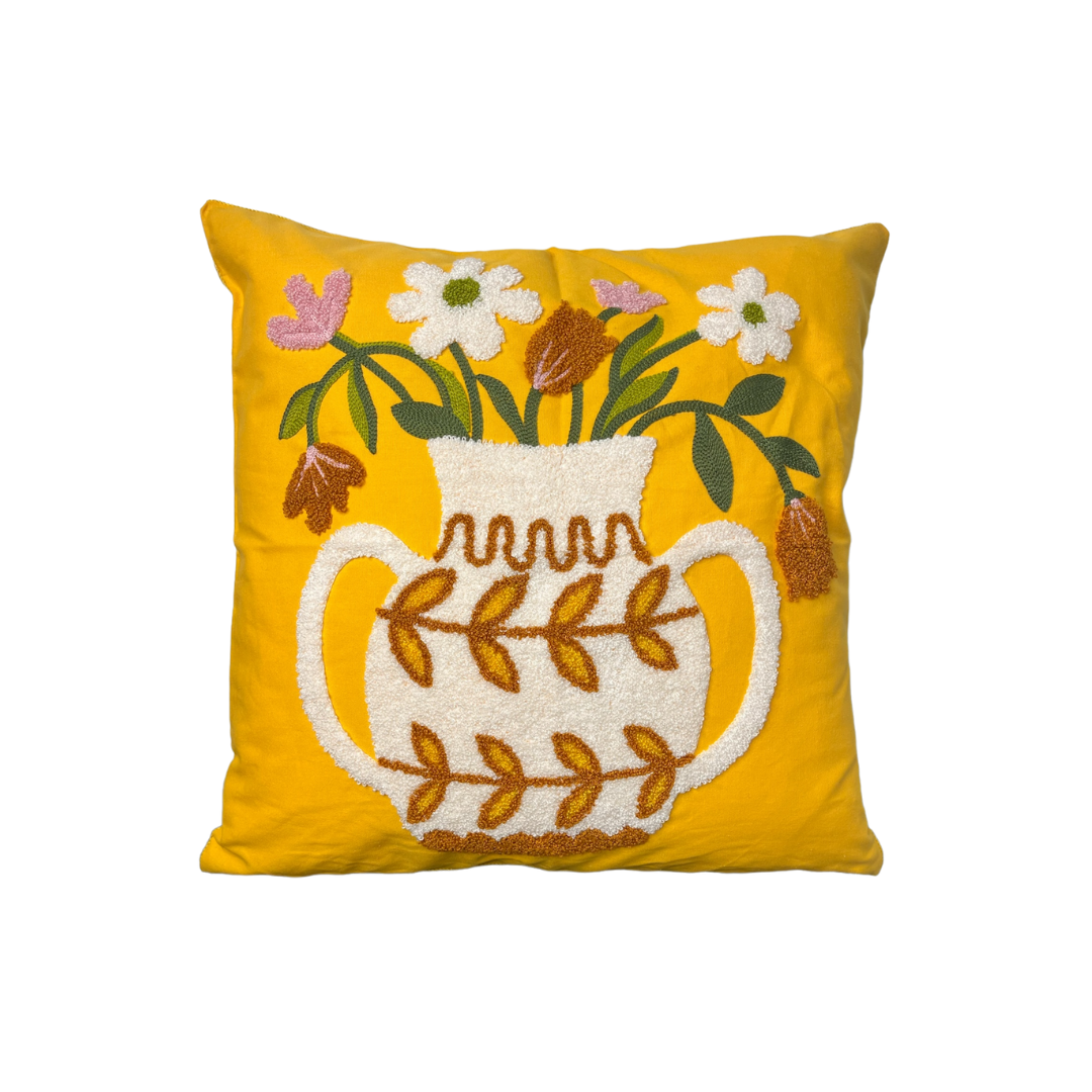 Made by moi Selection Coussin Vase Brodé Jaune