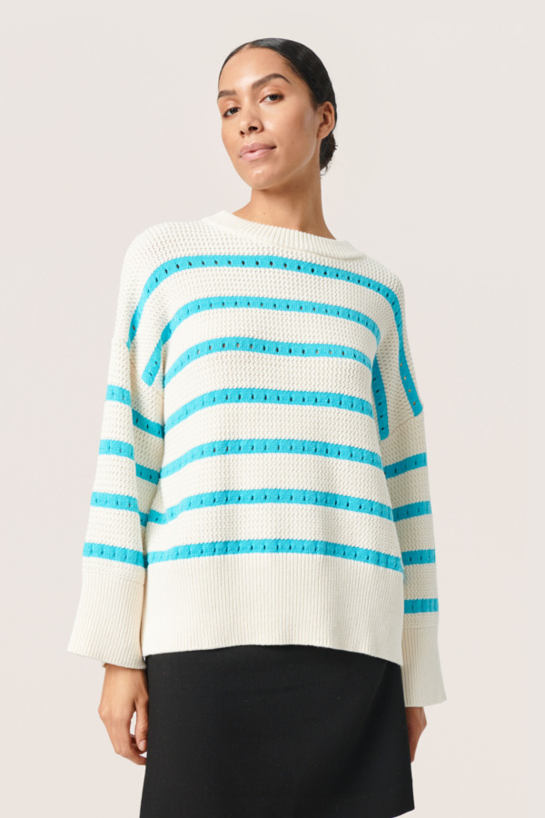 Soaked in Luxury  Slravalina Stripe Pullover | White And Sea Jet