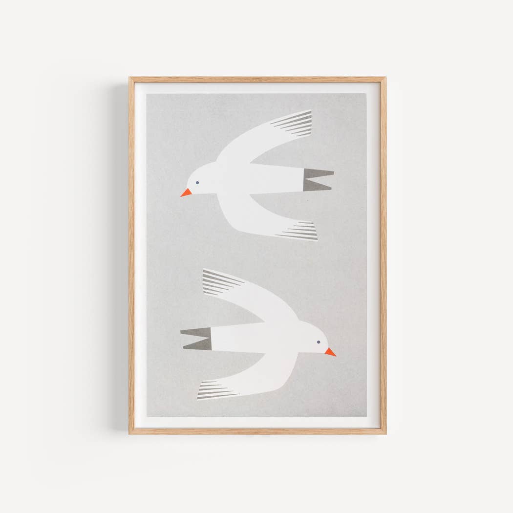 bobbie print Beachcomber - Seagulls Riso A4 Framed Riso Print