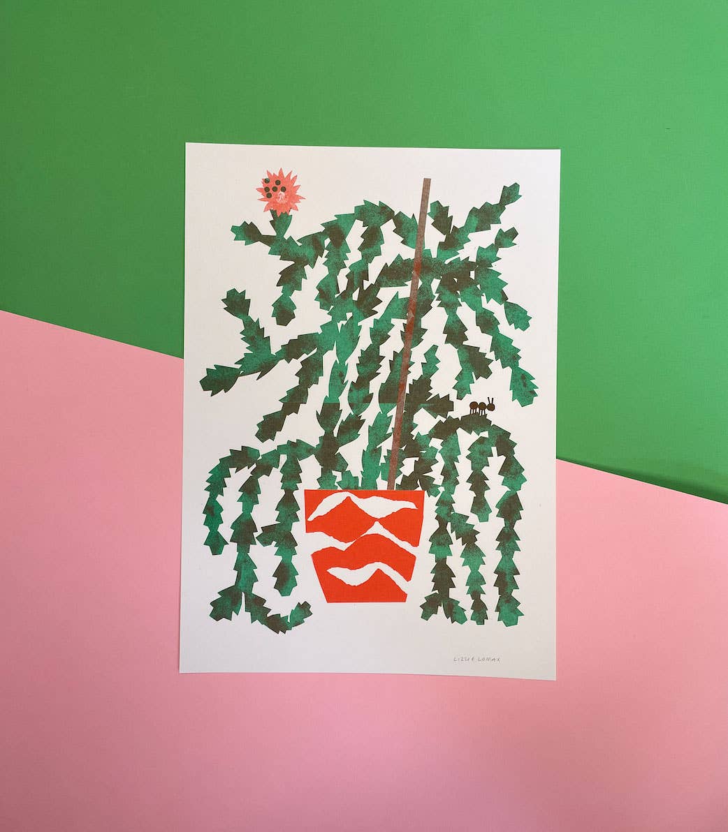 Lizzie Lomax Illustration Cactus Risograph Print A3 Framed Riso Print