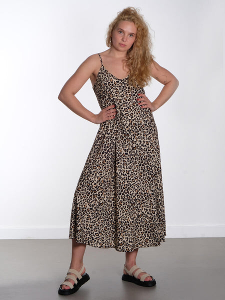 Marta Leopard Strap Dress - Beige