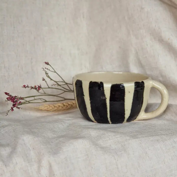 Charlotte Manser Ceramics Handmade Black Stripe Cappuccino Mug