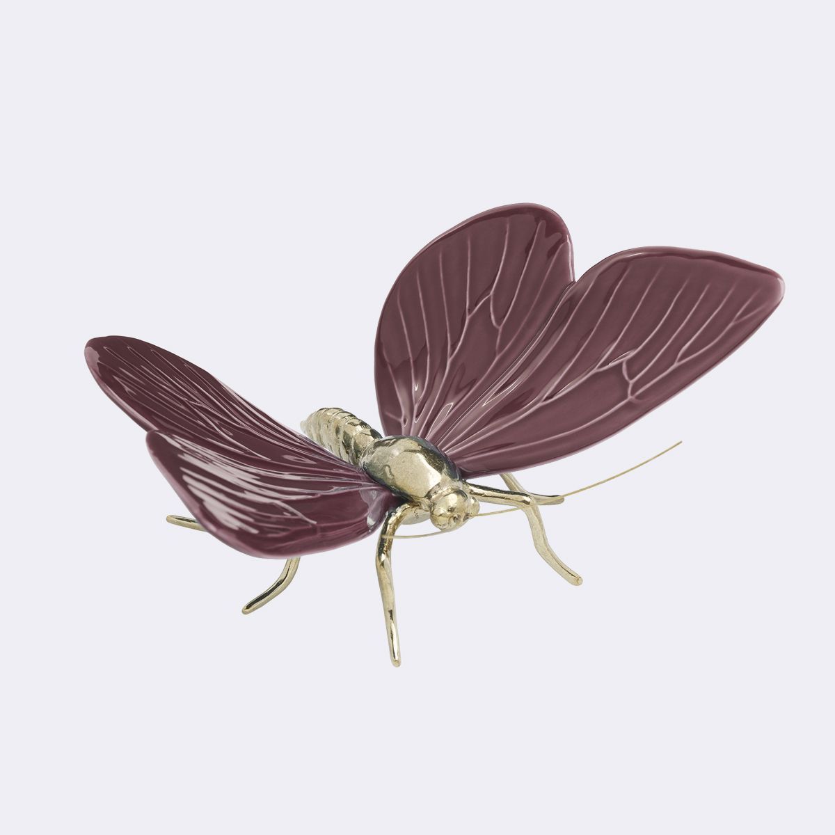 Laboratorio D’Estorias Bordeaux Glazed Ceramic Butterfly With Brass Legs