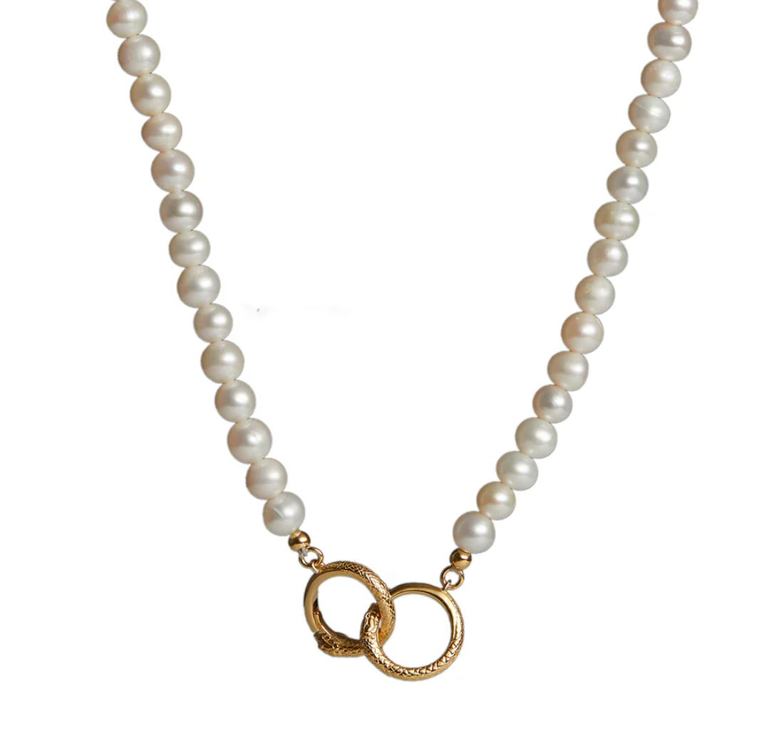 Rachel Entwistle Gold Ouroboros Pearl Necklace