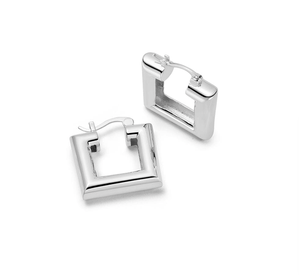 Daisy Jewellery Mini Chubby Square Hoops - Silver Plate