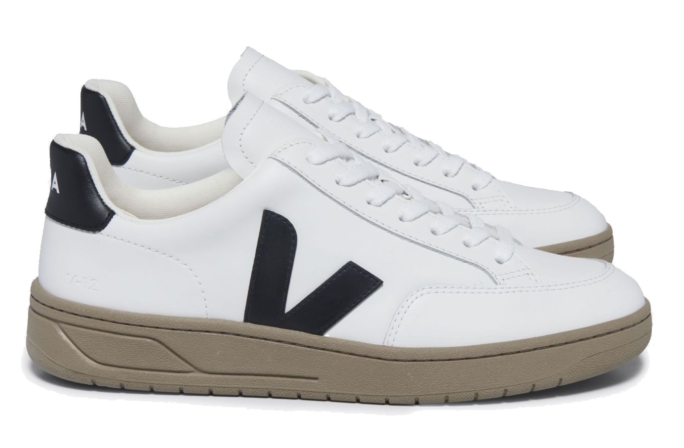 Veja Veja V-12 Leather Sneaker White, Black & Dune
