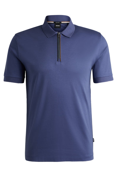 Hugo Boss Boss - C-polston 36 Dark Blue Slim Fit Mercerized Cotton Polo Shirt With Zip Neck 50521118 412