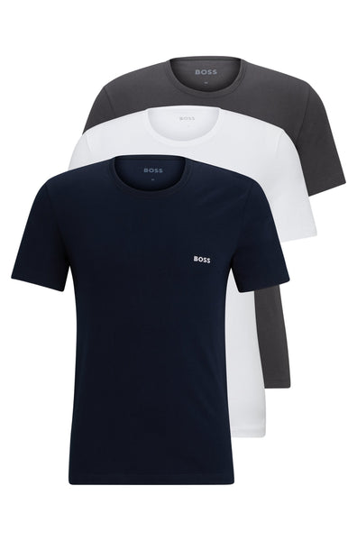 Hugo Boss Boss - 3-pack Of Logo Embroidered T-shirts In Cotton In Navy, White And Grey 50475284 961