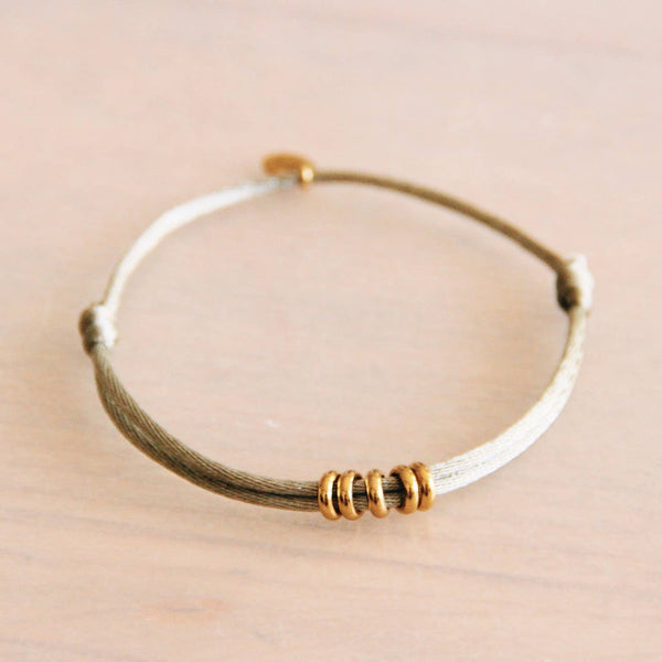 Bazou Satijnen Armband Met Ringen - Taupe/goud