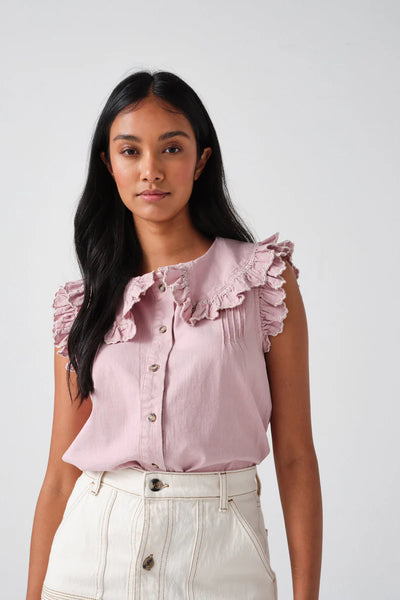 SEVENTY + MOCHI Short Sleeve Phoebe Blouse In Washed Dusty Rose