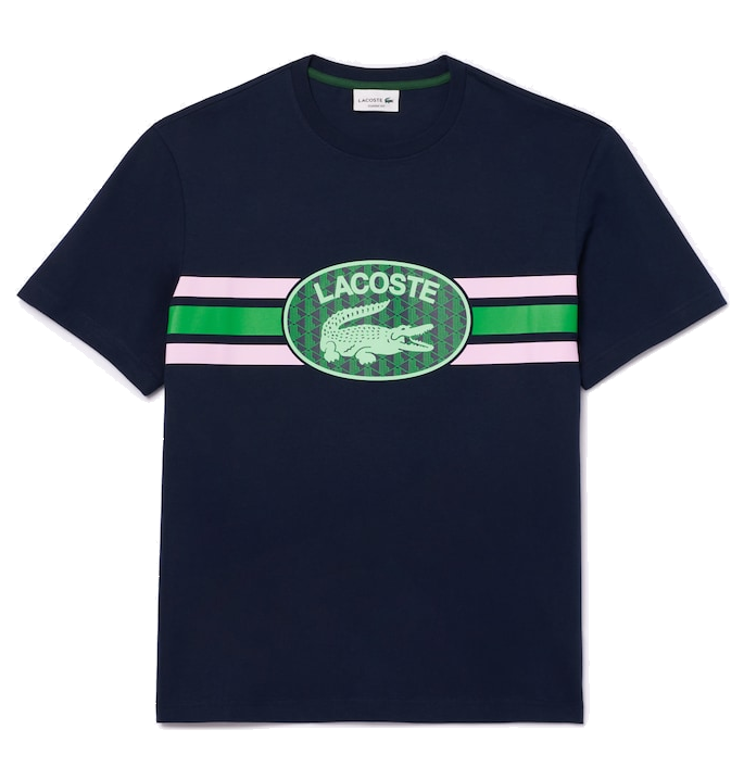 Lacoste Lacoste Regular Fit Cotton Printed Monogram Tee Navy, Pink & Green