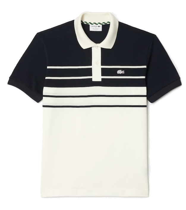 Lacoste Lacoste Classic L12.12 Striped Polo French Made White & Navy Blue