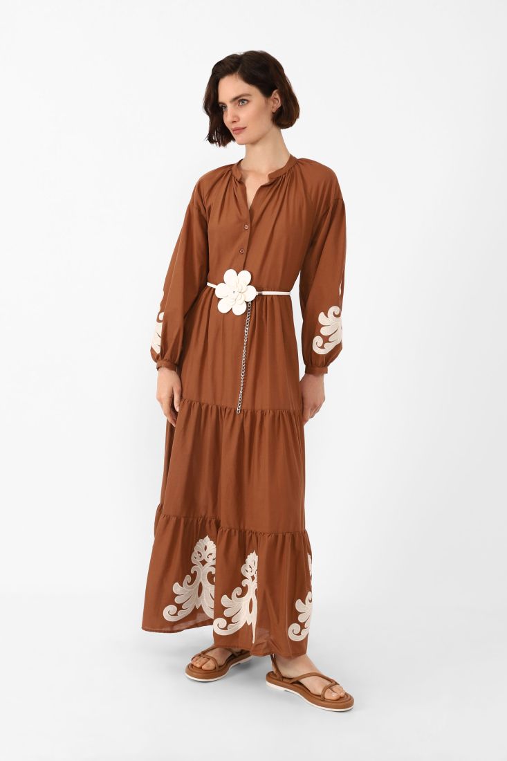 Dixie Dixie Long Cotton Dress With Baroque Embroidery