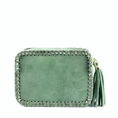 Marlon Saddle Stitch Leather Bag In Suede - Light Green