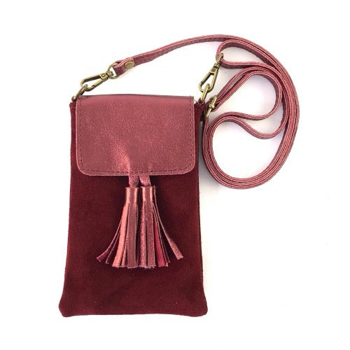 Marlon Small Suede And Leather Phone Friendly Handbag - Claret