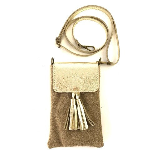 Marlon Small Suede And Leather Phone Friendly Handbag - Taupe