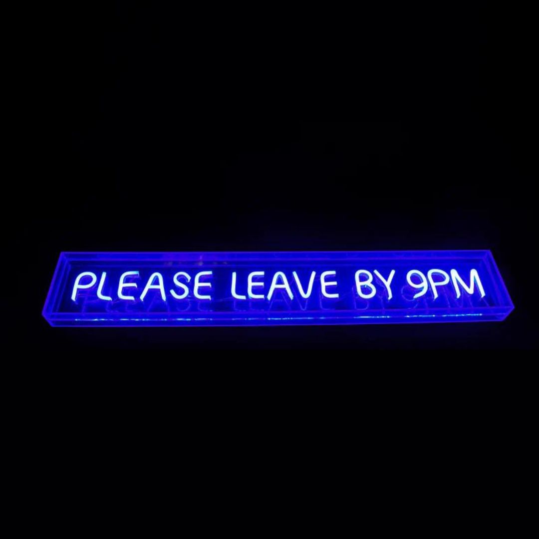 Amber Bright Creations Please Leave By 9pm Neon Acrylic Light Box