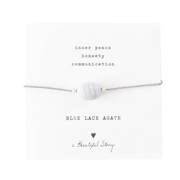 Sunshine and Snow Gemstone Card Blue Lace Agate Silver Bracelet