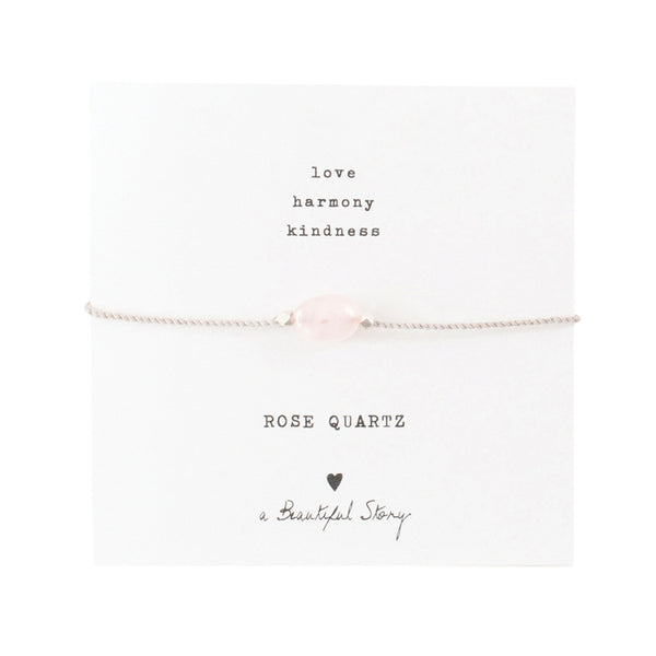 A Beautiful Story Gemstone Card Rose Quartz Silver Bracelet