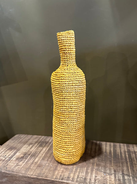 Domoina Woven Wine Bottle Cover/Vase - Mustard