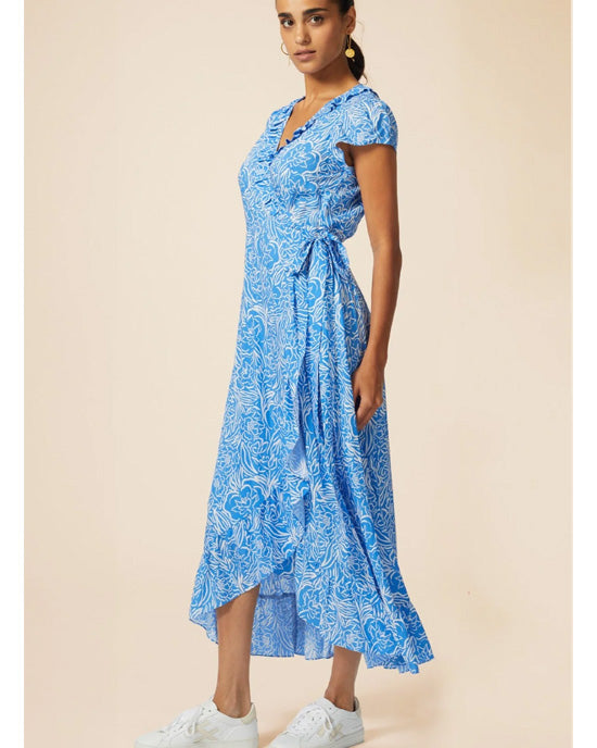 ASPIGA Demi Wrap Dress Painted Floral Blue/white