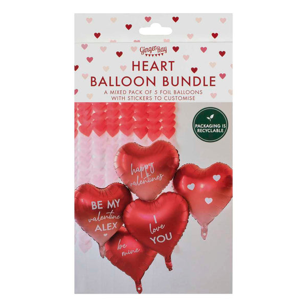 Gingerray Customisable Heart Valentines Balloons with Stickers