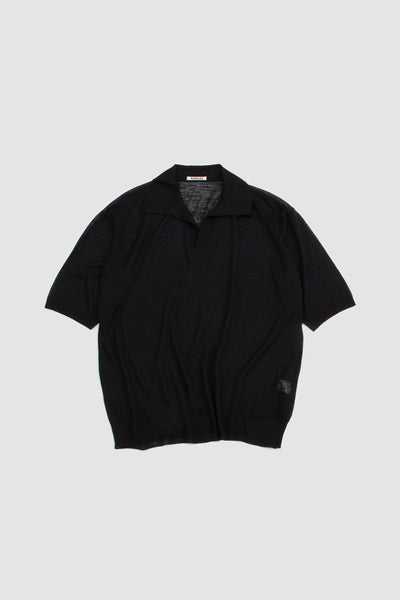 Auralee Wool/Silk Knit Skipper Polo Black