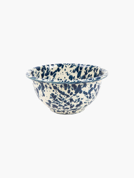 Crow Canyon Home Enamel Splatter Small Footed Bowl - Navy And Cream 16oz