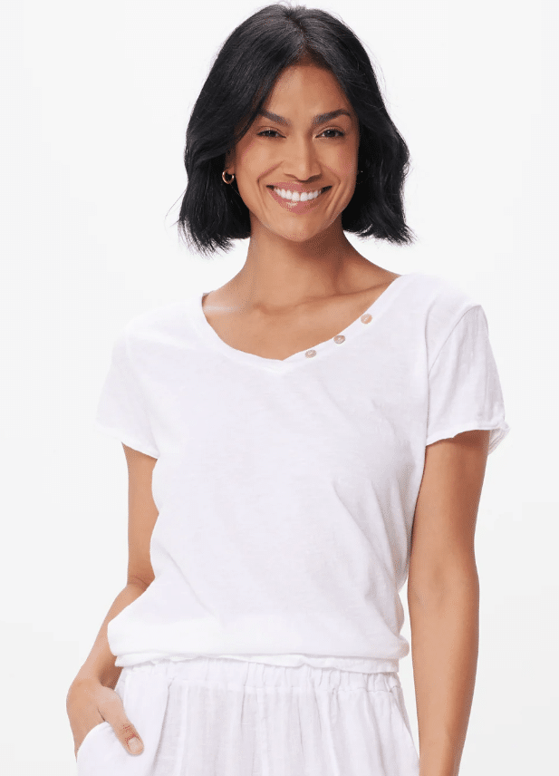Suzy D London Suzy D Blake V-neck Tee With 3 Button Detail