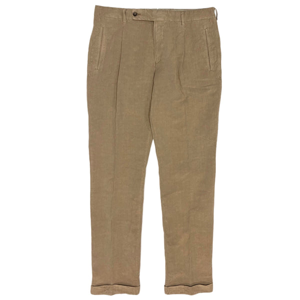 Fresh Positano Lyocell Linen Pleated Chino Pants In Walnut