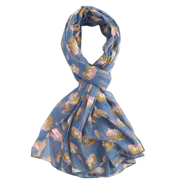 Miss Sparrow Sf031 Open Tulips Scarf In Blue