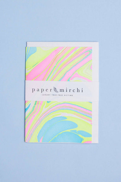 Paper Mirchi Hand Marbled Greeting Card - Waves Neon