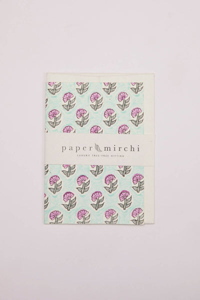 Paper Mirchi Hand Block Printed Greeting Card - Daisy Teal