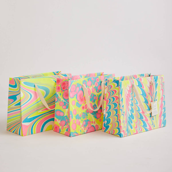 Paper Mirchi Hand Marbled Gift Bags (medium) - Neon