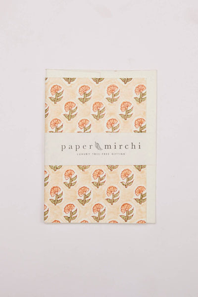 Paper Mirchi Hand Block Printed Greeting Card - Daisy Coral